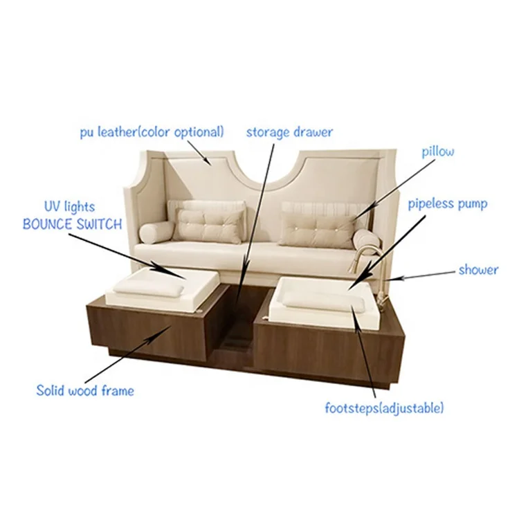 
Double seats pedicure spa chair set luxury pedicure sofa chair with sink and drainage 