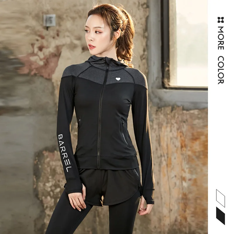 
Set of 3 outdoor fashion running yoga slim high stretch breathable zipper sports jacket hoodie coat and bra legging 