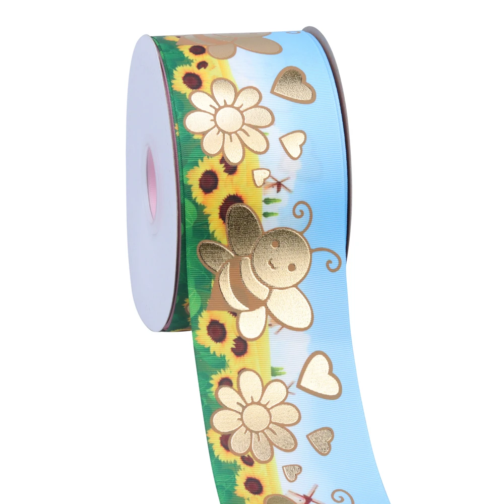 Весенняя голограмма RIMIS лента с принтом в рубчик цветная пчелы для рукоделия бантом