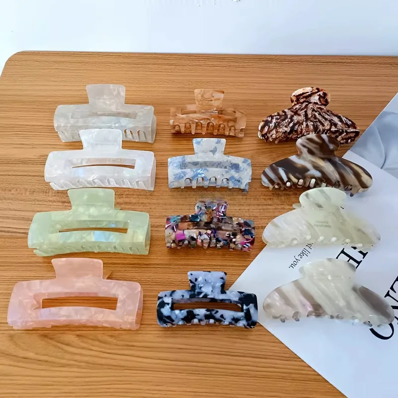 High quality Square 10cm Large Acetate Hair Claw Clip Tortoise Strong Hold Acetic Acid Hair Clips for Thick Hair