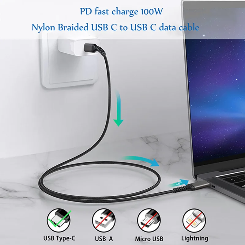 High Quality USB3.1 Type C To Type-c Data Cable PD 20V 5A 100W Fast Charging USB Cable for MacBook Phone