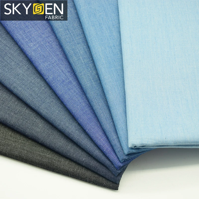 Skygen оптовая продажа 100% хлопчатобумажная пряжа окрашенная саржа джинсовая ткань цвета индиго для рубашек