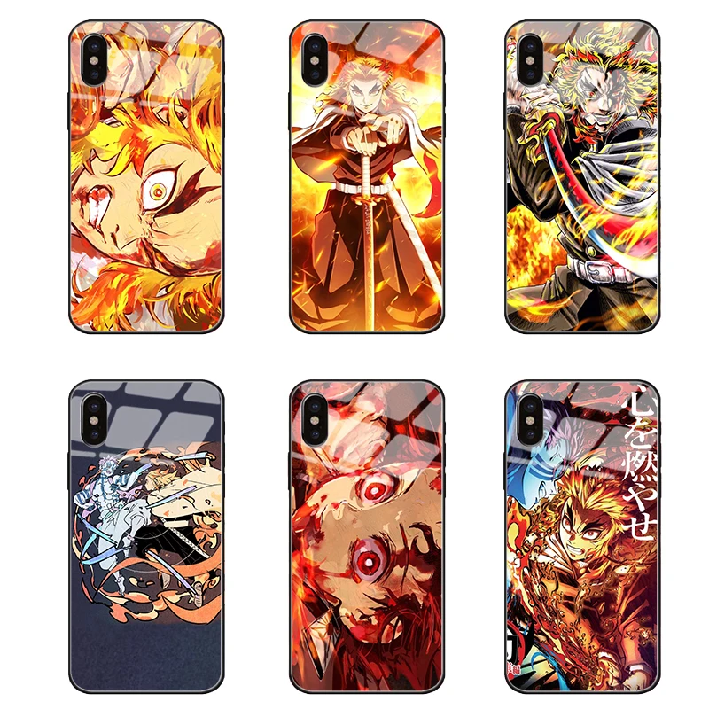 Japanese Anime Demon Slayer Glass Phone Case for iPhone 12 11 Pro Max XS XR 12 Mini Kamado Tanjiro Kamado Nezuko Case