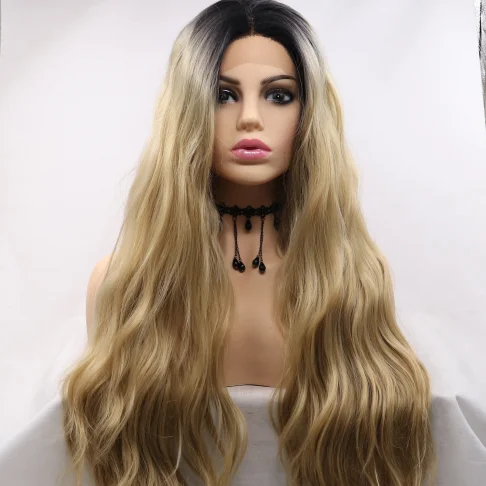 Wholesale Price Christmas Synthetic Lace Front Wigs Honey Blonde Body Wave High Temperature Hair Wigs D0264