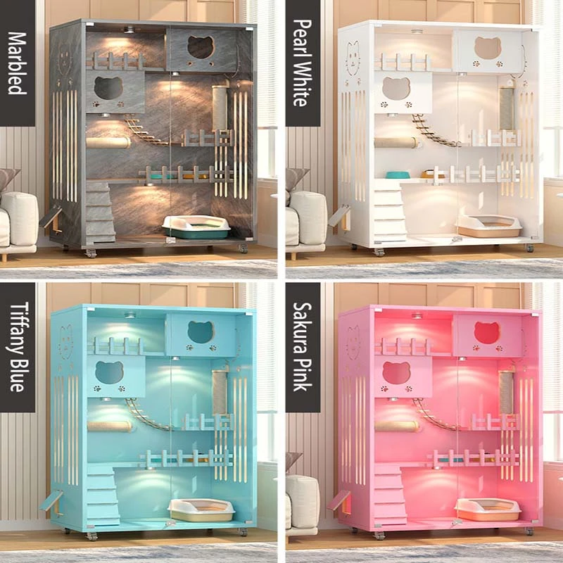 Luxury Durable Cat Enclosures Cages Tree House Cage Solid Wood Cat Villa Nest Bed Wooden Pet Showcase Cattery