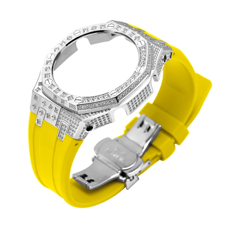 New Design Special Star Full Diamond Watch case and Rubber strap set Wholesale for G A2100 for CA SIO mod kits watch parts
