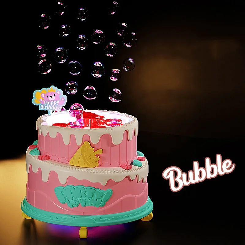 Automatic Bubble Cake with Lights and Musical Play House Toys Celebration Cake Birthday Toy For Kids Pretend Play Toy