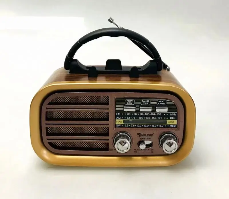 GOLON RX-BT618 Vintage Style Radio Rechargeable Portable Am Fm With Built-in Speaker Wooden Retro for Outdoors