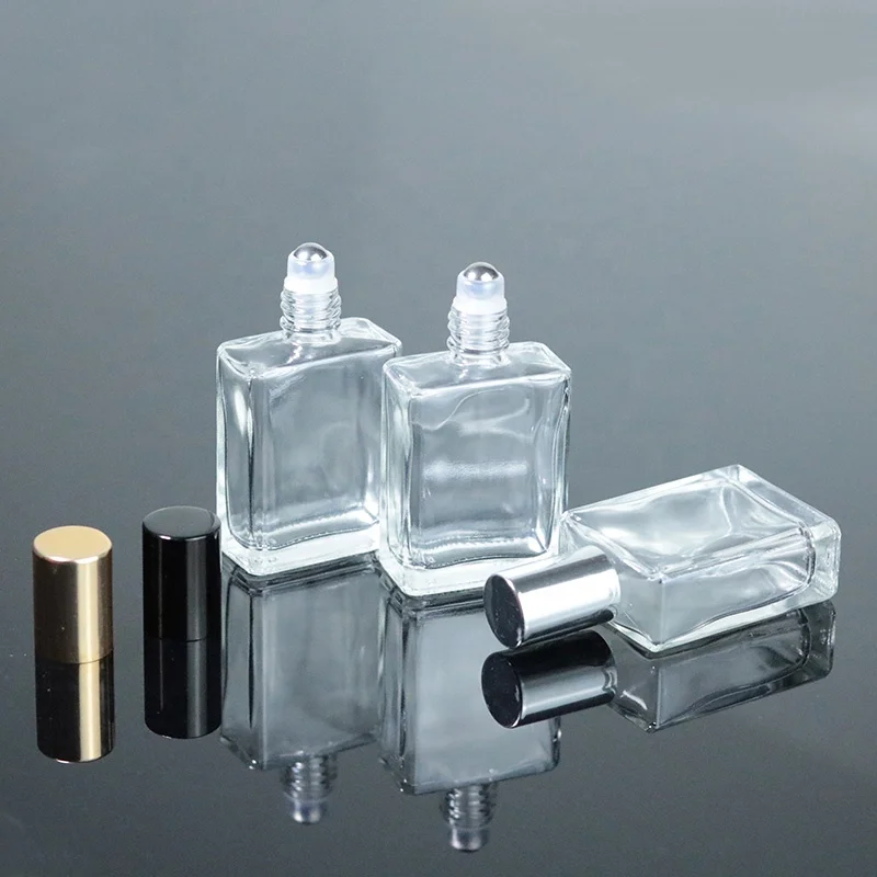 
China Factory Glass Roll On Bottle 15ml 0.5oz Perfume Clear Square Glass Roller Bottle (NRB24) 