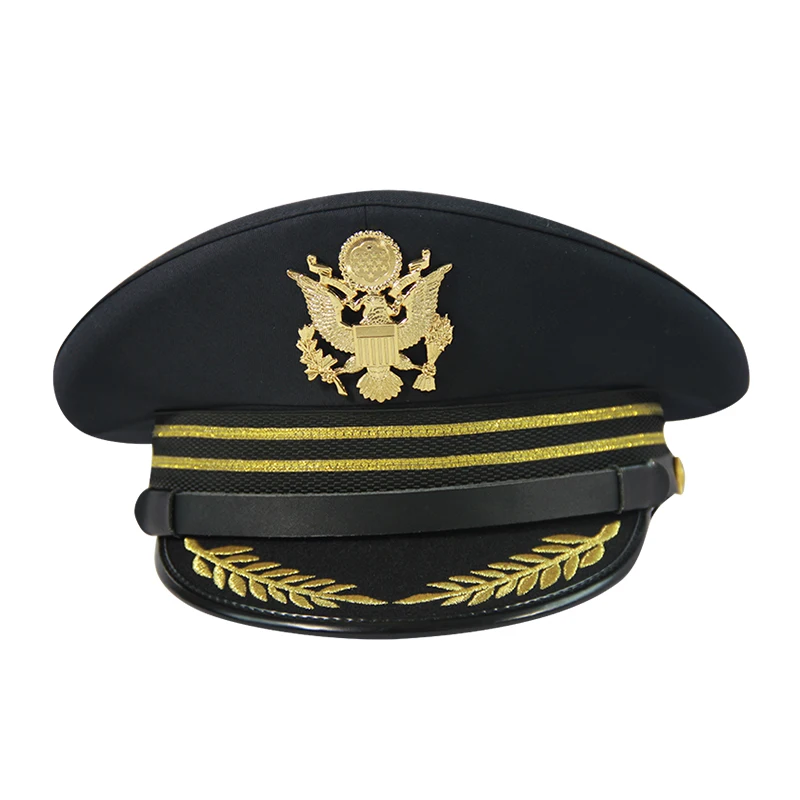 Custom police pilot uniform hat police peaked military officer hat Embroidery Cap Gold Silver Bullion Wire Military