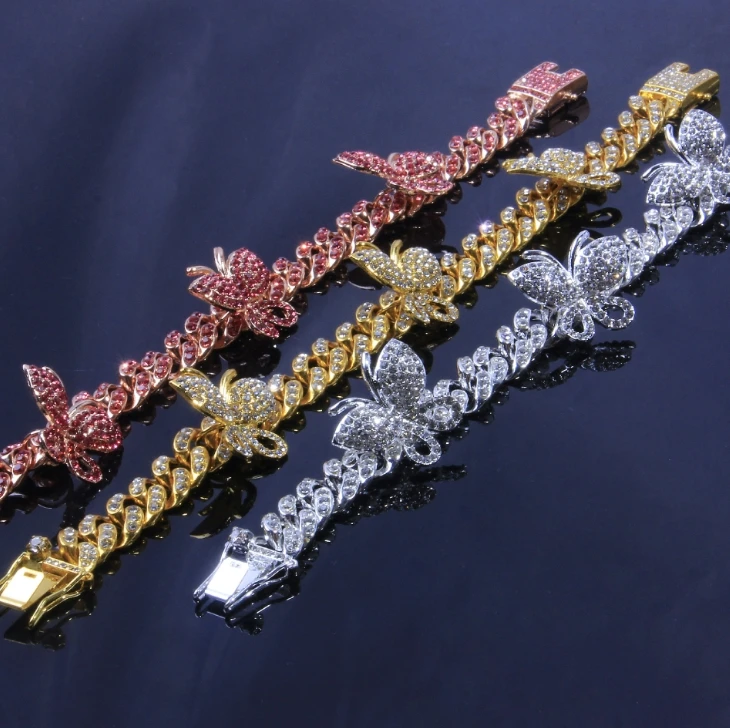 
Hot selling hip-hop butterfly Cuban anklet diamond butterfly anklet women 