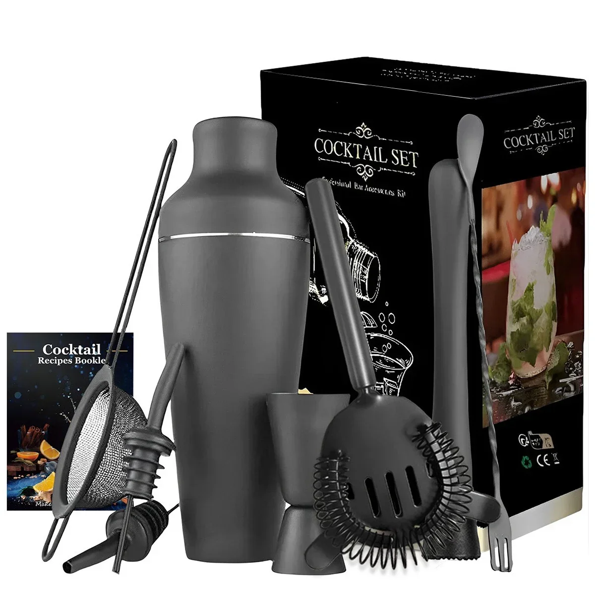 Cocktail Shaker Set Matte Black Wine Martini Drink Mixer Bartending Equipment Barware tools Bartender Kit for Home Bar