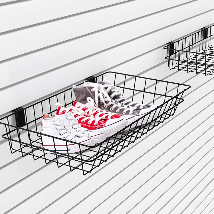 JH-Mech 2 Pack Extra Large Slatwall Panel Hanging Wire Basket for PVC Slatwall Ventilated Metal Slatwall Baskets Mesh