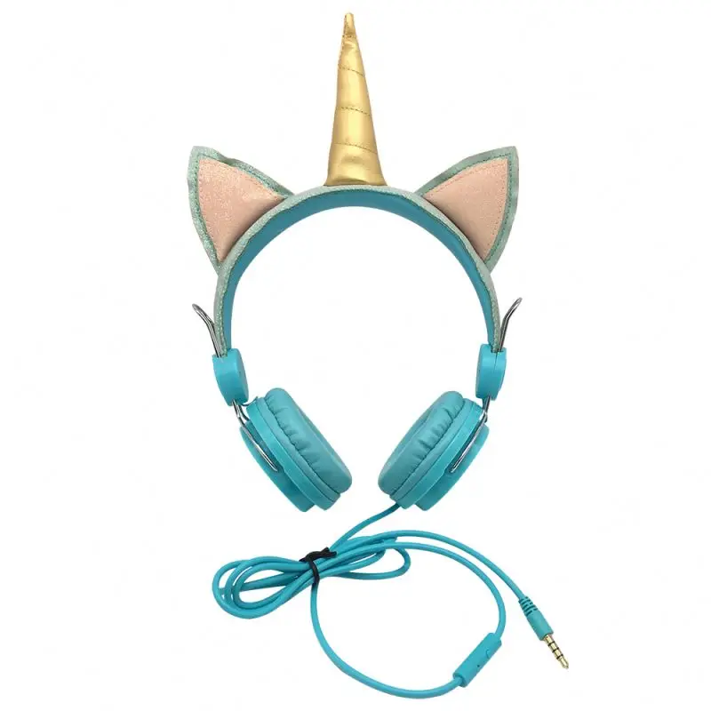 New arrive cute small kids wired headphones lovely unicorn wired headset with microphone for children
