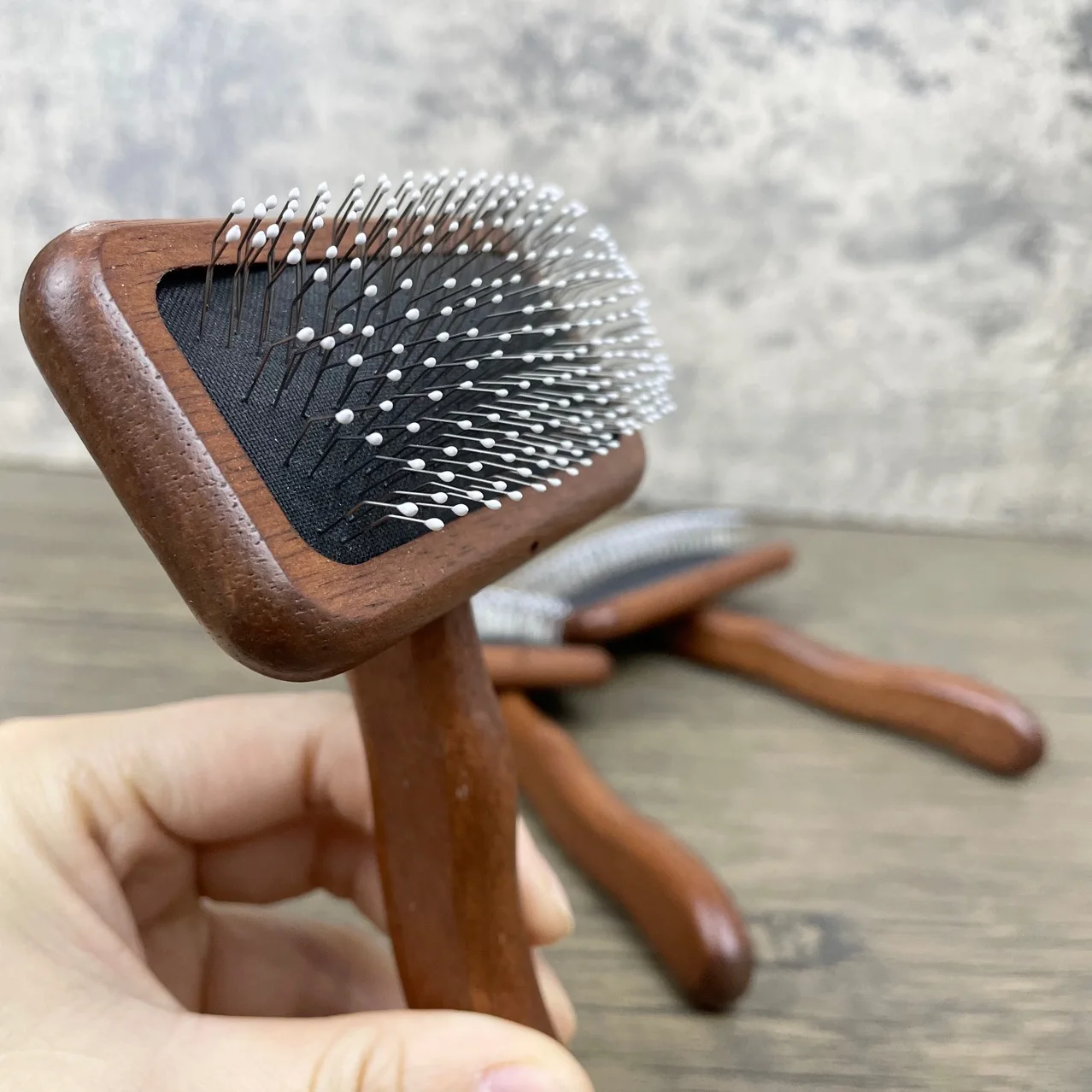 Customization Small Pet Grooming Brush Wood Comb with Adhesive Bead Air Cushion Natural PD Grooming Tools Wooden Hair Comb
