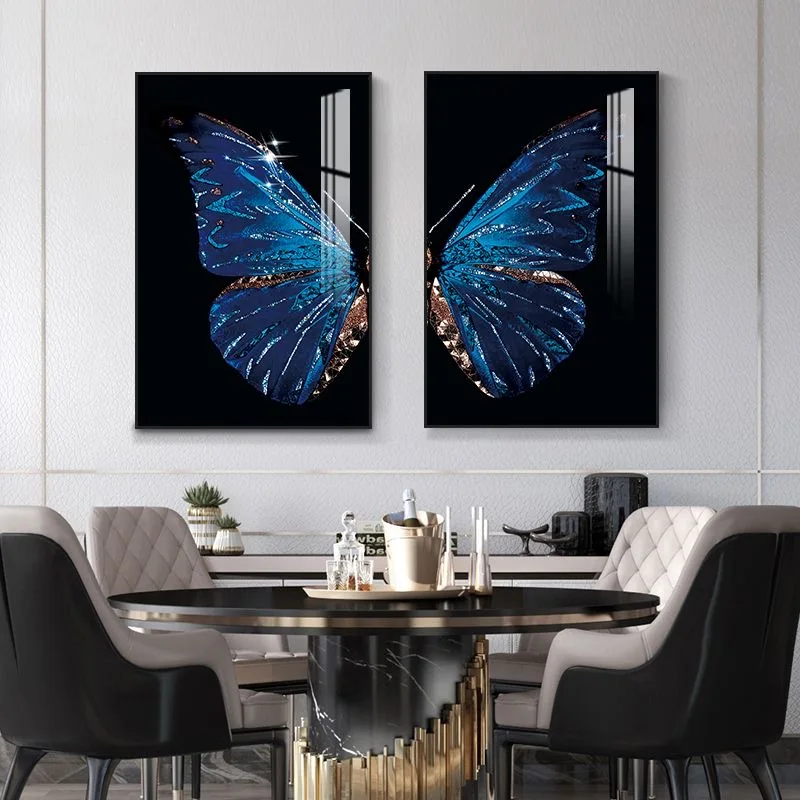 Custom High Quality 2 Panels Butterfly Animal Abstract Crystal Porcelain Oil on Canvas for Decorative Paintings Wall Arts