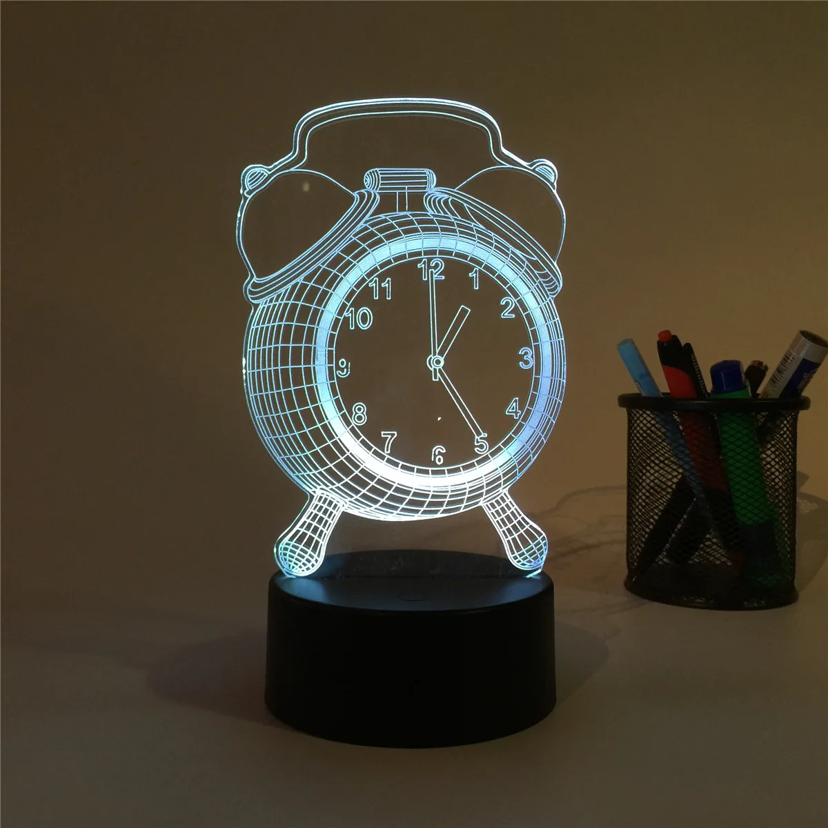 Acrylic 3D Illusion Alarm Clock Shape LED Remote Control Decorative Night Light