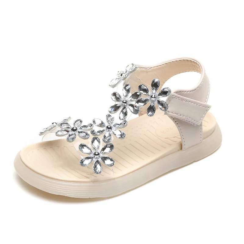 High quality fashion all-match flat sandals with glitter belt hook loop solid color sandals