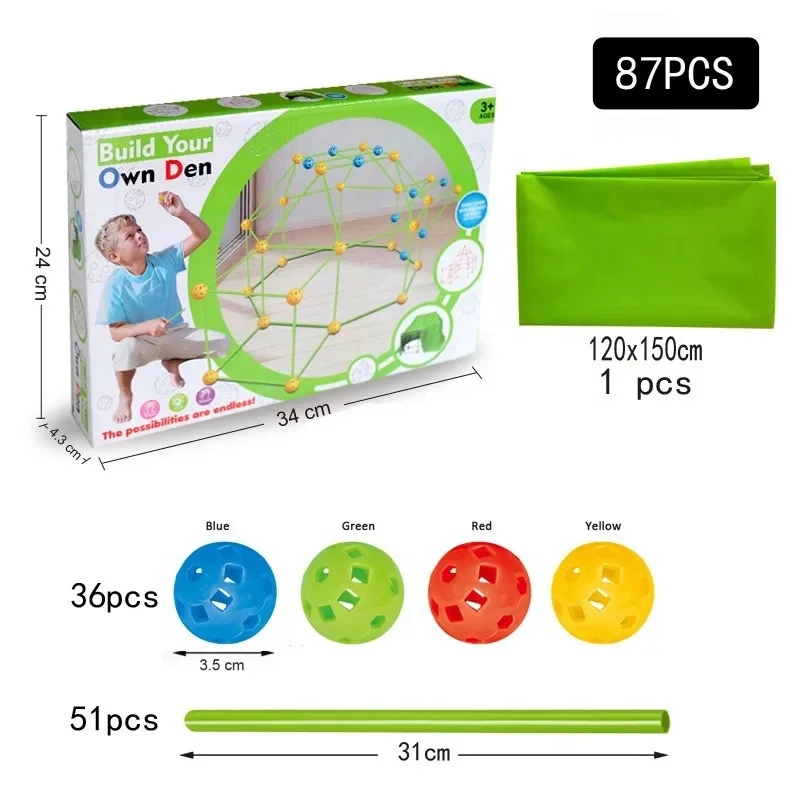 Kids Construction Fort DIY Building Castles Tunnels Tents Kit Assemble 3D Play House Building Toys for Kids Gift