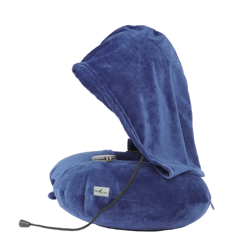 U Shaped Neck Pillow With A Hat Removable And Washable Cloth Cover EZ Valve Inflatable Travel Pillow
