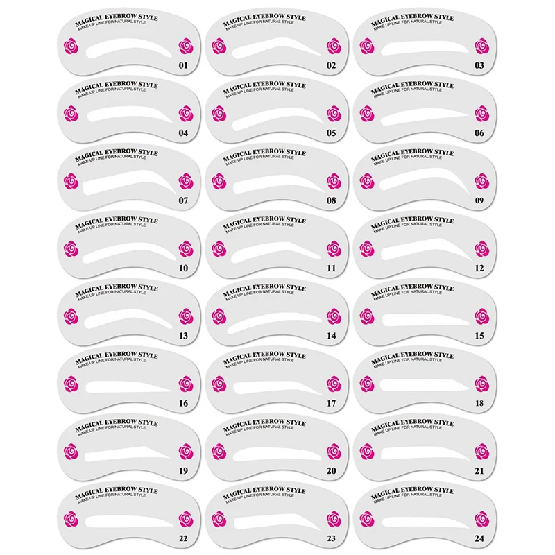 Set Of 24 Styles Eyebrow Stencil Shaping DIY Template Make Up beauty Grooming Tool