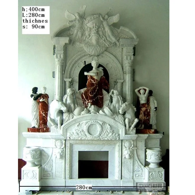 Villa Decoration White marble carving overmantel fireplace