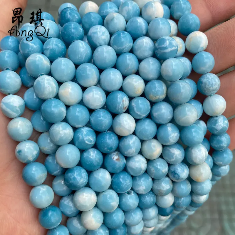 Высококачественные Натуральные гладкие синие кварцевые бусины Larimar, круглые драгоценные камни, свободные бусины для изготовления ювелирных изделий
