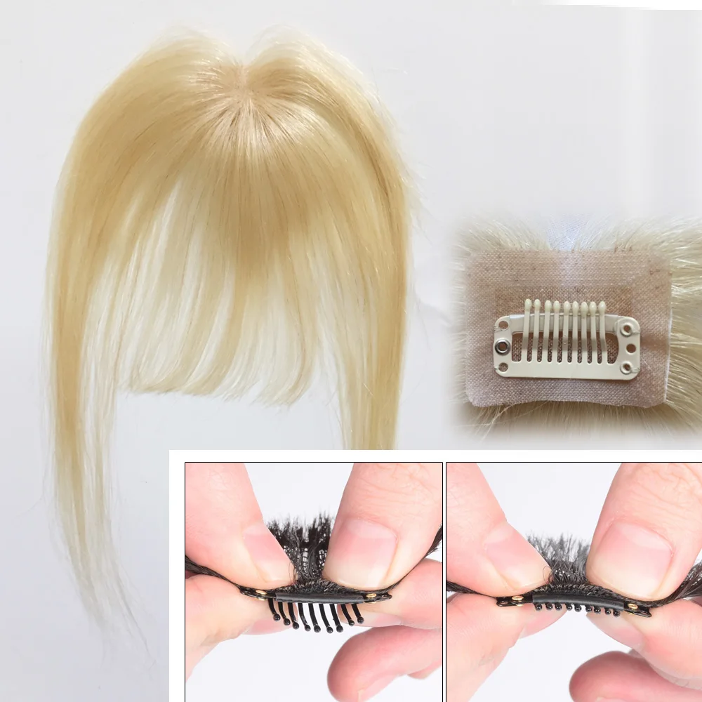Human Hair Extensions One Piece Air Fringe Hand Tied Straight 3D  Clip in Hair Bangs with Temples for Women