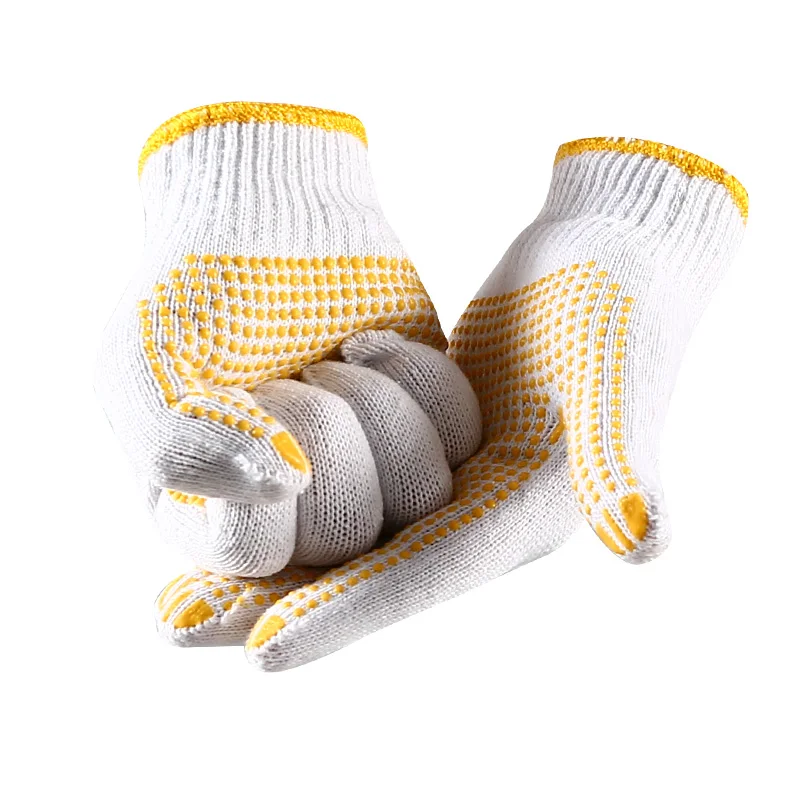 Non-slip breathable wear-resistant white cotton yarn PVC dot bead construction labor protection gloves