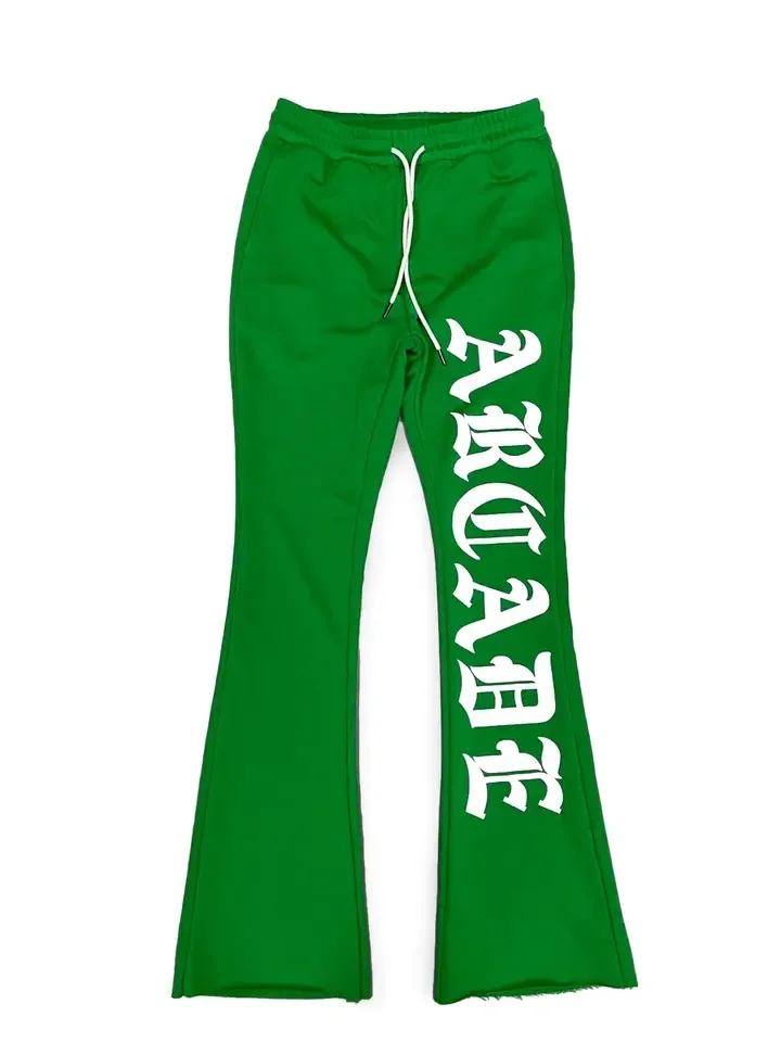 Custom Wholesale 100% Cotton Fabric For Flare Track Jogger 3D Puff Print Fleece Sweatsuits Men Sweatpants Stacked Sweat Pants