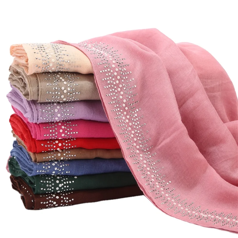 Wholesale Hot Sale custom dubai muslim fashion polyester poplin bead shawl lightweight scarf hijab
