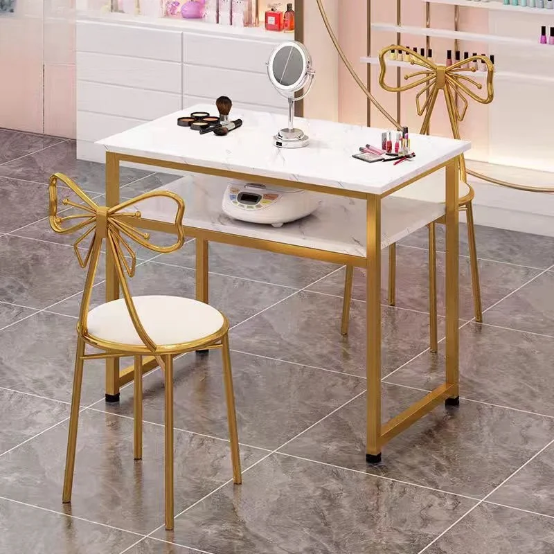 Metal Salon Nail Tables 1 Set with Marble Design for Nail Art table for nail table with chair