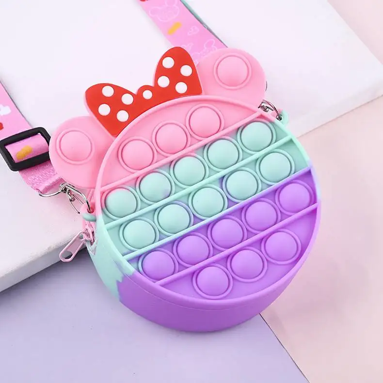 Mini Mickey & Minnie Kids Silicone Shoulder Crossbody Messenger Push Bubble Dimple Anti Stress Sensory  Pop Fidget Bag Purse