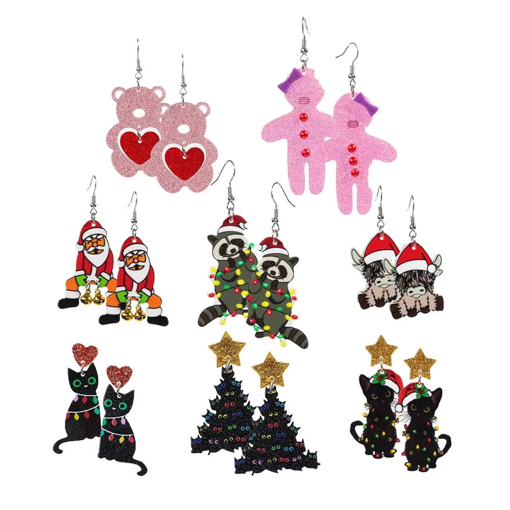 High Quality Customized Christmas Tree Earring Santa Claus Animals Cat Acrylic Earrings For Men Women