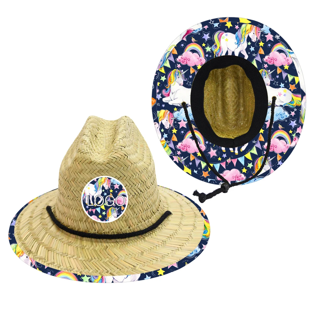 JAKIJAYI Natural Grass Summer Surf  Safari custom Infant Toddler baby kids lifeguard  straw hat