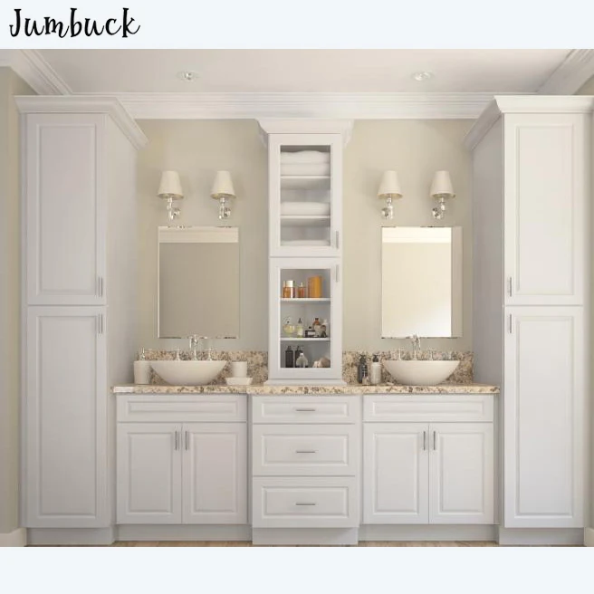 
Luxury grey elegent bathroom vanity with sink with one tall storage cabinet 