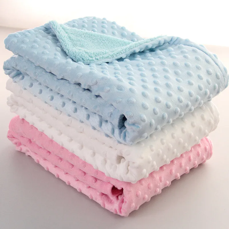 Double-layered plush minky dot baby soft swaddle wrap baby blanket