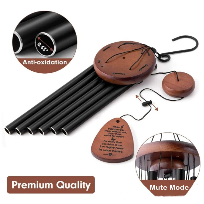 Customized Design Black Metal Sympathy Memorial Wind Chime for Loss with Box