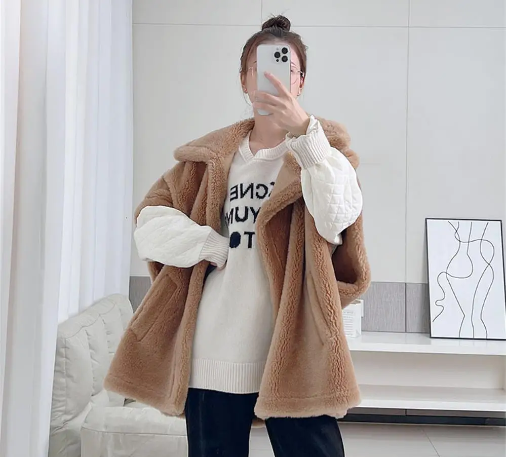 Women New Lamb Fur Coat Thick Warm Fur High Quality Female Fur Poncho Cape