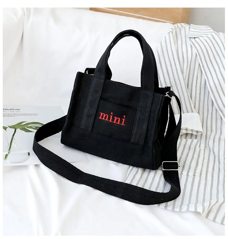 Wholesale Mini Cartoon Canvas Tote Bags With Custom embroidery Logo Crossbody Shoulder Canvas Tote Bag