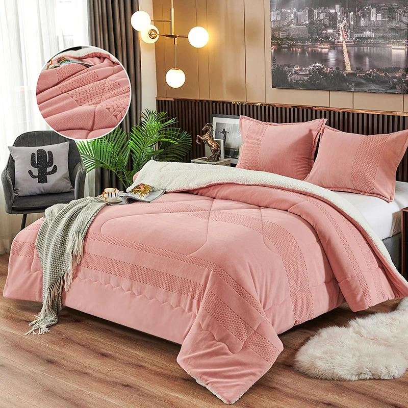 Super Soft And Warm Portable Travel Knitted Sherpa Flannel Fleece Blanket Set For Bed blanket king size bed