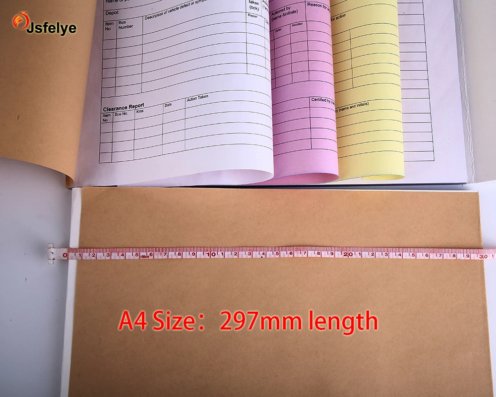 Eco-friendly A4 size cheap 100% virgin wood pulp perforated NCR carbonless customs printing colorful Invoice book