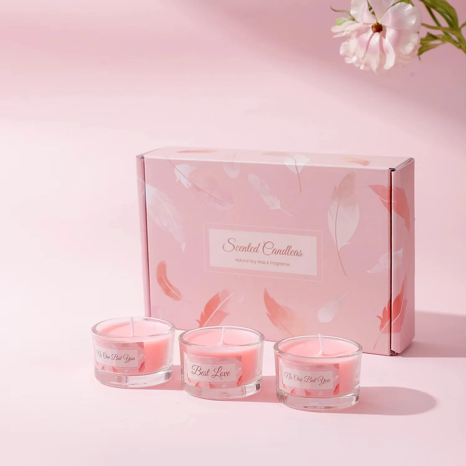Cherry Blossom Elegance Sakura Candle Scented Candles Pink Soy Wax Candle Gift Set
