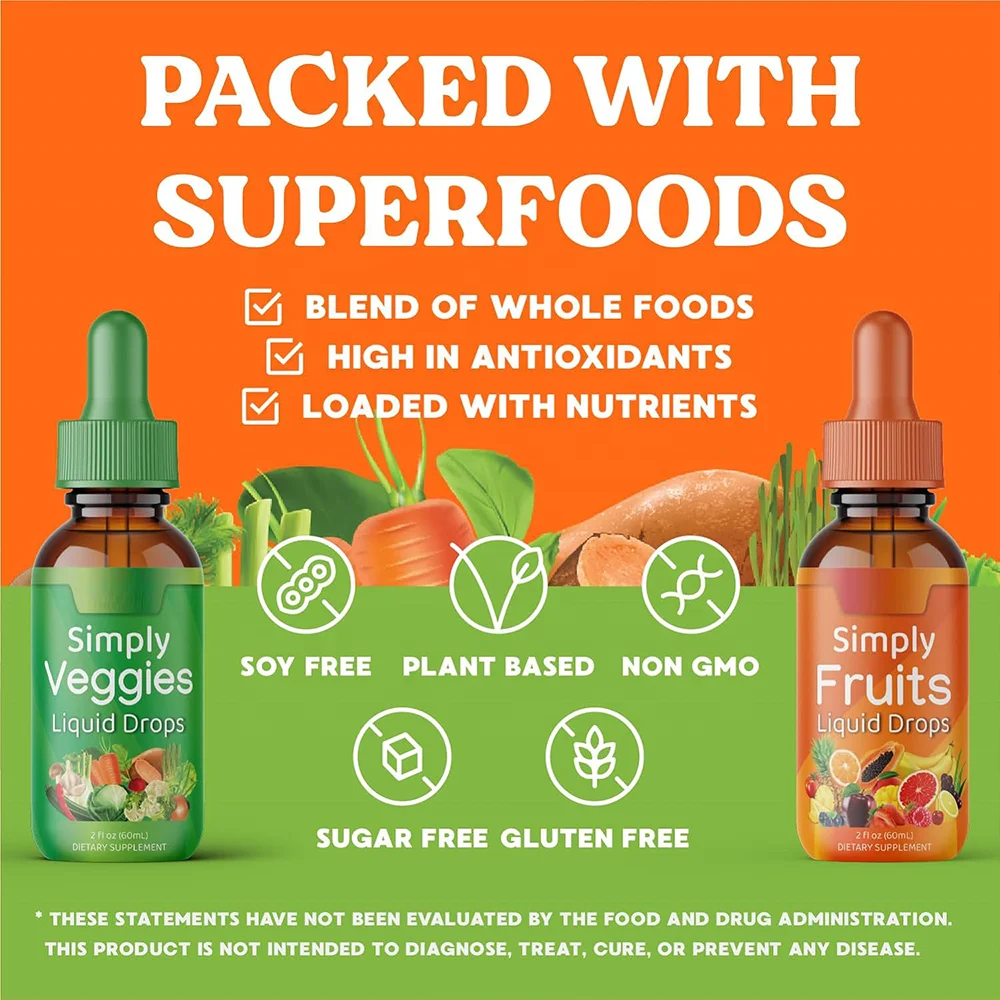 Fruit and Vegetable Liquid Drops Made with Whole Food Superfoods Fruit and Veggie Drop For Digestion and Dietary Supply
