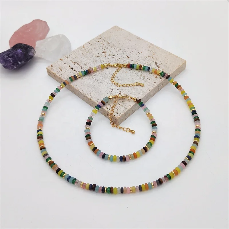 Minimalist DIY Necklace Multicolor Healing Handmade Raw Gemstone Beaded Stacking Bracelet Boho Jewelry Summer Trendy