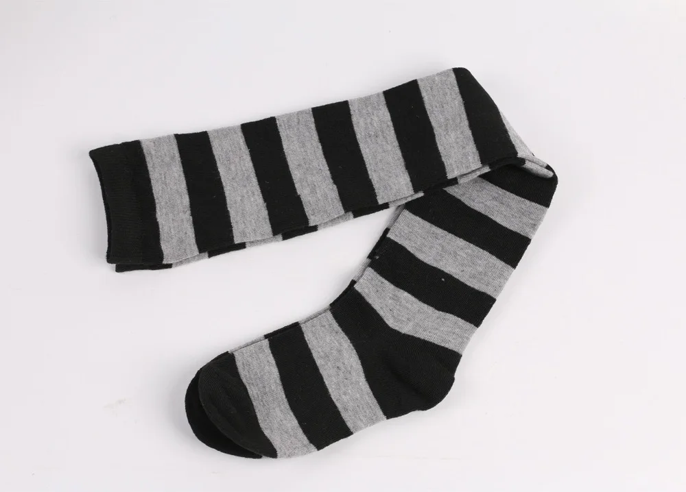 Knee high sock custom cosplay striped stockings Sexy manga cotton wholesale jacquard white black party costume