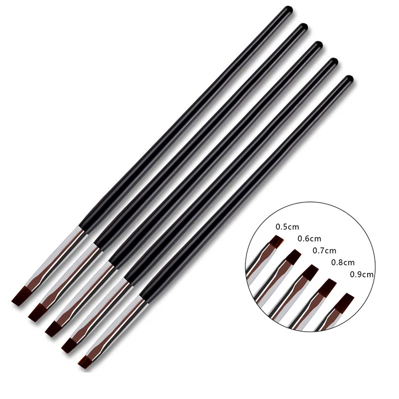 Black Handle 5Pcs/set Different Sizes UV Gel Wide Nail Art Polish Brushes