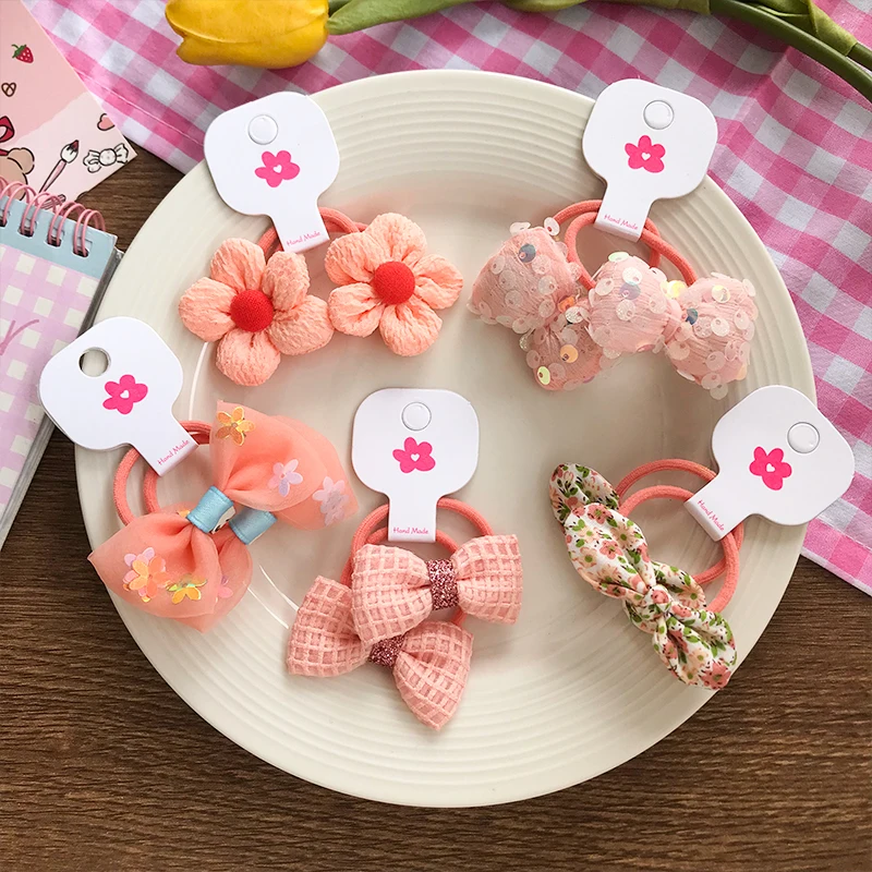 Pink color sweet children's bow hair rope little girl's hair does not hurt high elastic rubber band headband