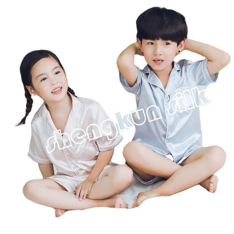 Little Girls Boys Classic Silk night Sleepwear High quality 100% Pure Silk  Pajamas sets