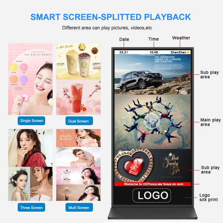 New 75 Inch Full Screen Vertical Android Kiosk Digital Signage And Display Floor Standing Indoor Advertising Screen